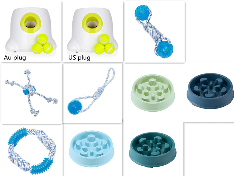Dog Pet Automatic Interactive Ball Launcher with mini tennis balls for dogs to play fetch."