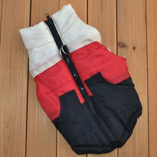 Winter pet padded jacket vest with a traction buckle, providing warmth and secure support for cold weather walks