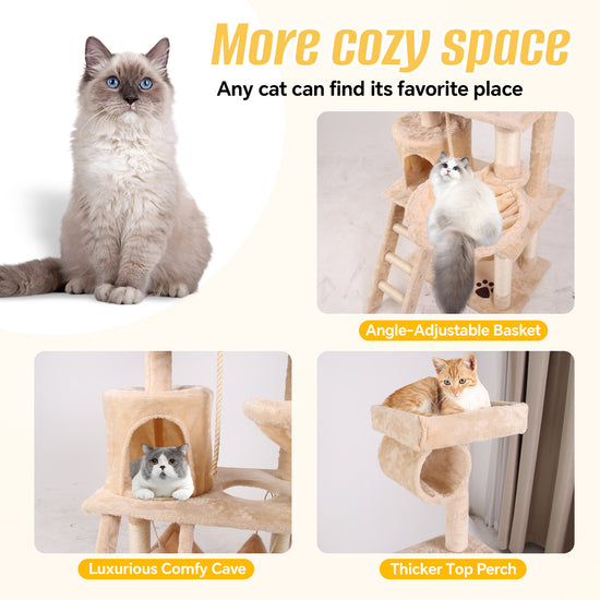 Multi-level cat climbing frame designed for fun and comfort, offering a cozy space for cats to play and relax