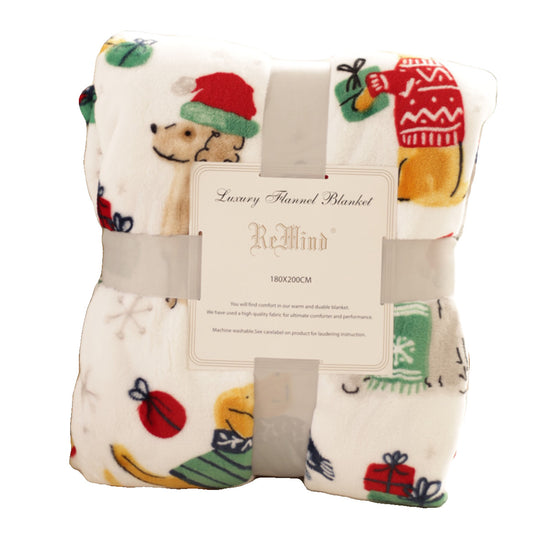White Background Dog Milk Fiber Flannel Blanket – Soft and cozy pet blanket with a happy dog design, made from milk fiber for warmth and comfort. Available in multiple sizes.
