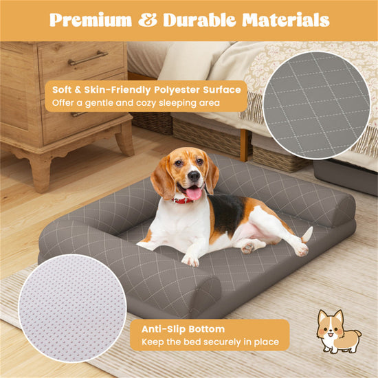 Healthy 36-inch orthopedic dog bed with egg crate foam, featuring 3-sided pillows and a removable washable grey cover for superior comfort and support
