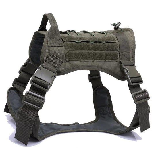 Military tactical dog harness, designed for service and working dogs, offering durability and support