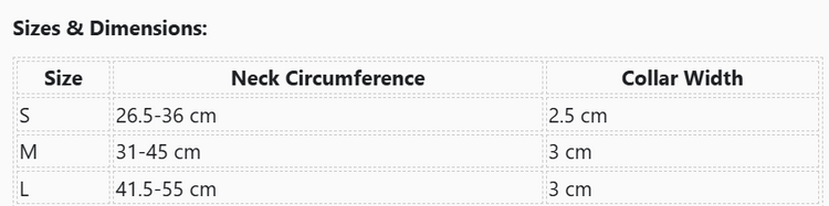 table chart for Premium Leather Dog Collar with GPS Tracker