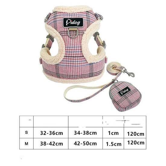 Stylish vest-style chest harness for small dogs like Chihuahuas, designed for comfort and secure support during daily walks size