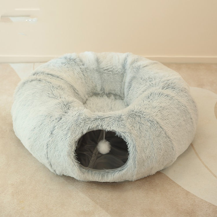 Cozy tunnel plush cat nest, providing a soft and secure space for cats to play and relax
