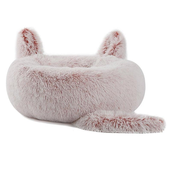 Cozy cat nest bed with long tail design, offering ultimate comfort for your furry friend
