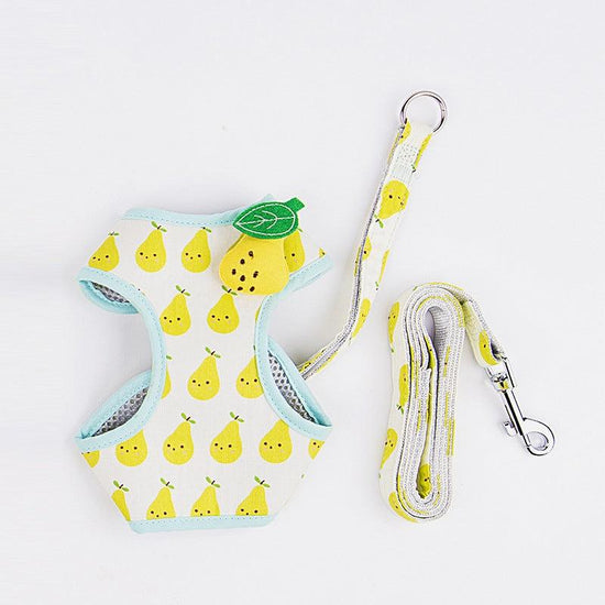 Cute fruit cat traction rope, featuring an anti-breakaway walking harness for safe and stylish outdoor walks