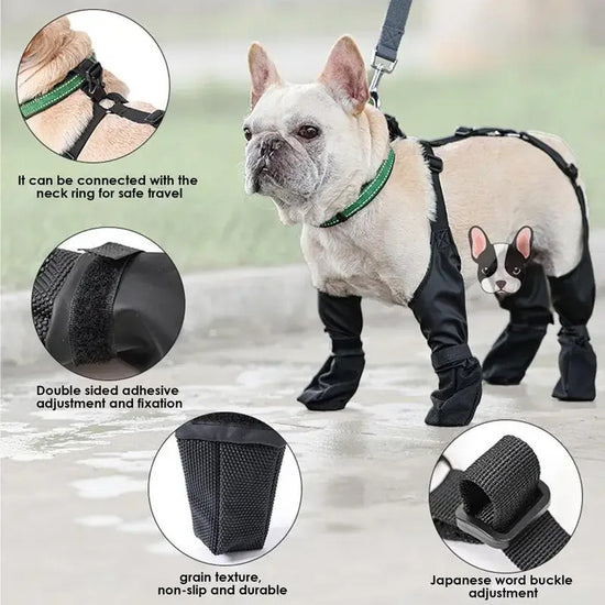 Waterproof dog shoes with adjustable fit and non-slip boots, offering reliable outdoor protection for active pets