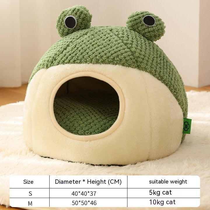 Little Frog Series warm plush pet bed for small cats and dogs, perfect for cozy comfort in autumn and winter trend
