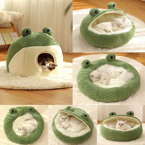Little Frog Series warm plush pet bed for small cats and dogs, perfect for cozy comfort in autumn and winter