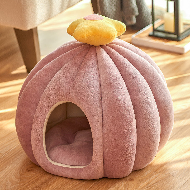 Villa house style kitten kennel featuring a cozy cotton cat bed designed for ultimate comfort and security pink
