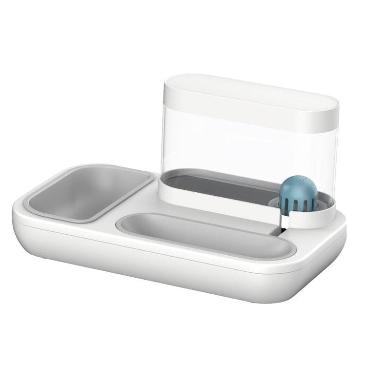 Automatic pet feeder and water dispenser for cats, featuring a dual bowl design for convenient feeding and hydration